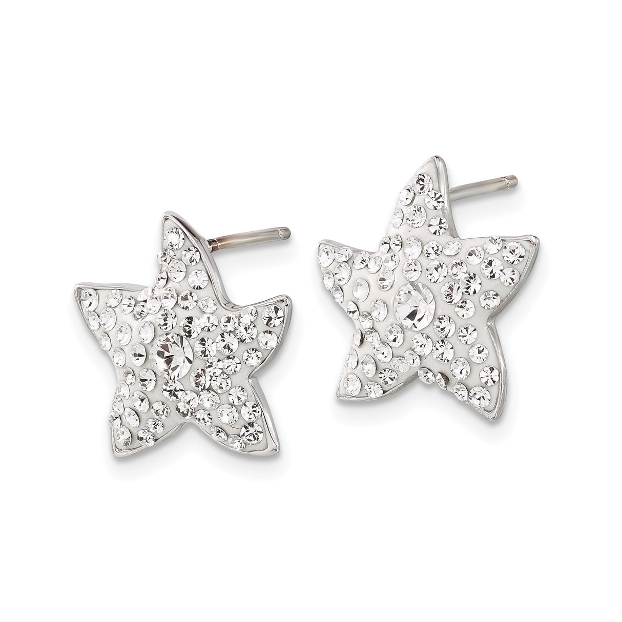 Sterling Silver Starfish Stud Earrings with Clear Crystals, Nautical Sea Life Design