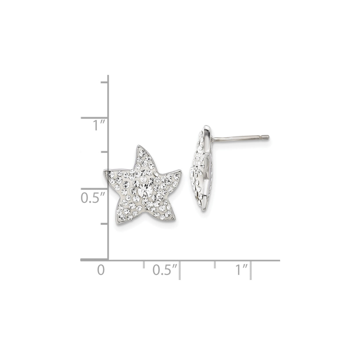 Sterling Silver Starfish Stud Earrings with Clear Crystals, Nautical Sea Life Design