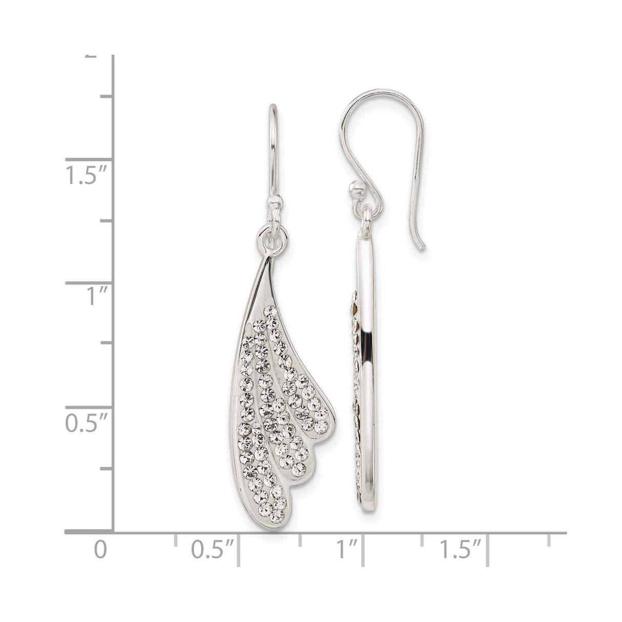 Sterling Silver Dangle Earrings with Clear Crystal, Angel Wing Feather Design for Women