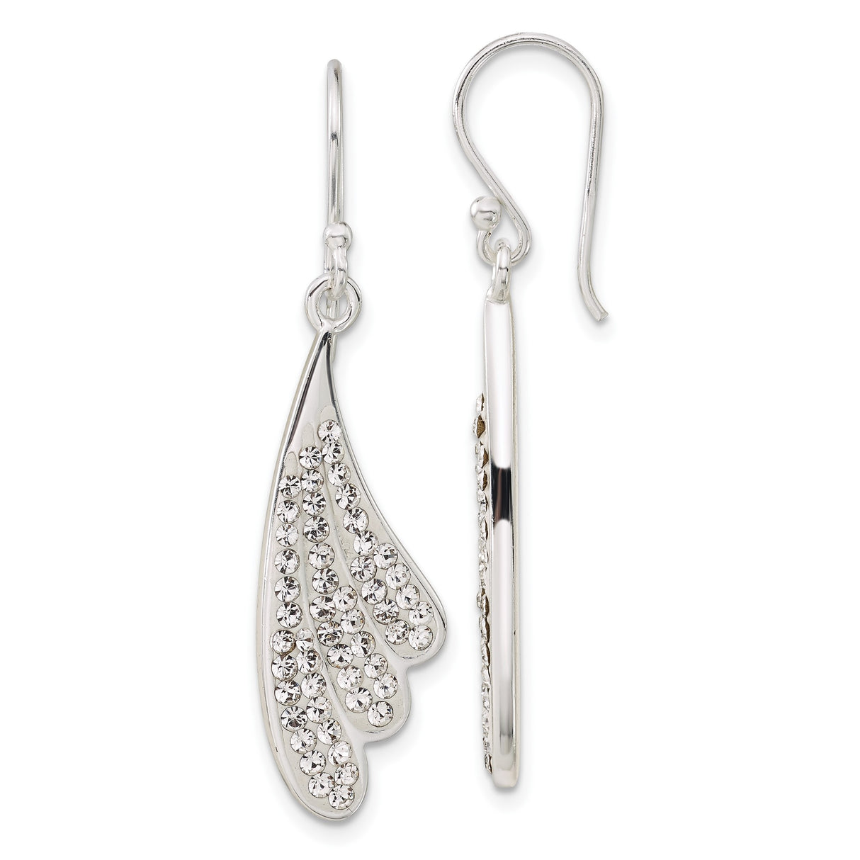 Sterling Silver Dangle Earrings with Clear Crystal, Angel Wing Feather Design for Women