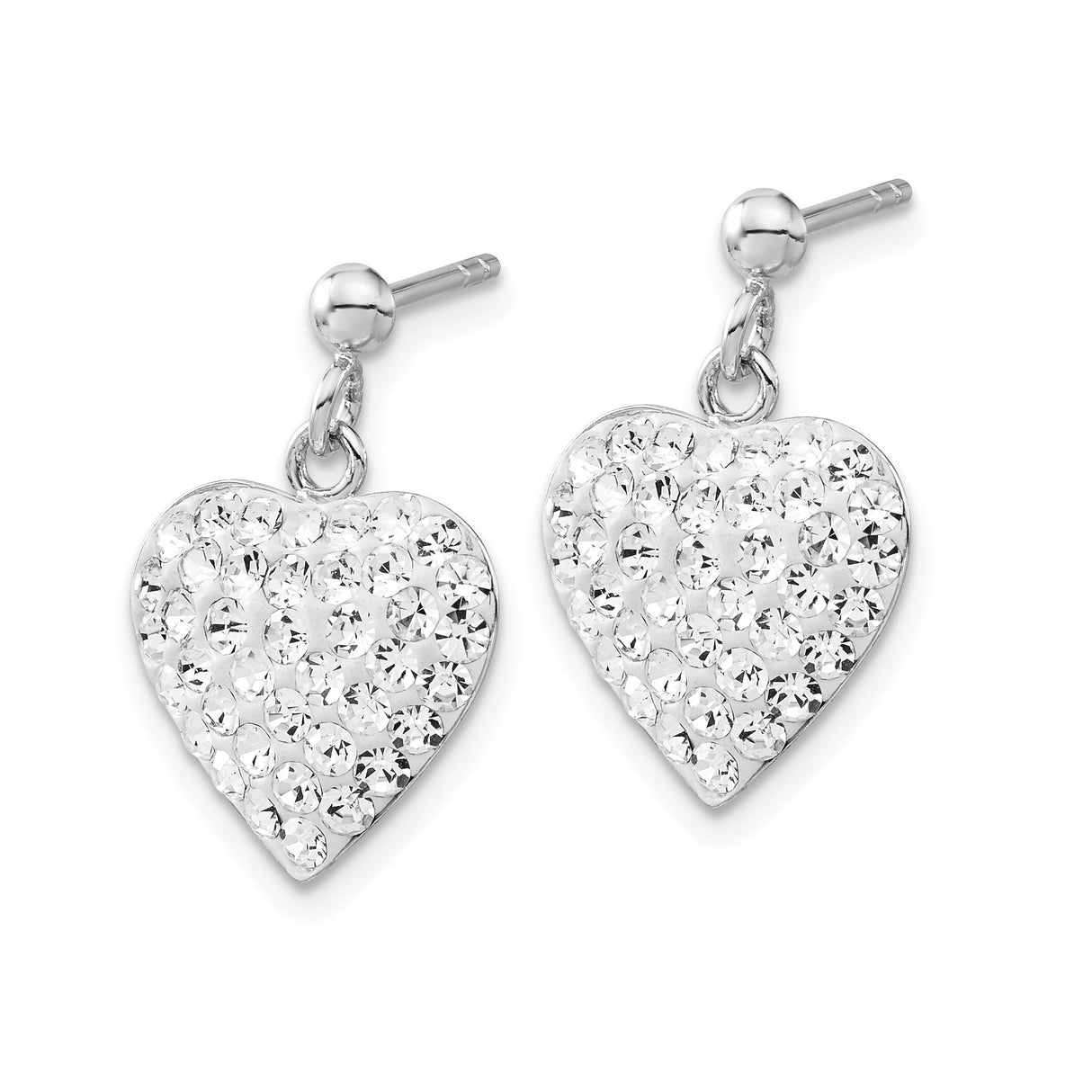 Sterling Silver Heart Shaped Drop Earrings with Pave Set Cubic Zirconia for Women