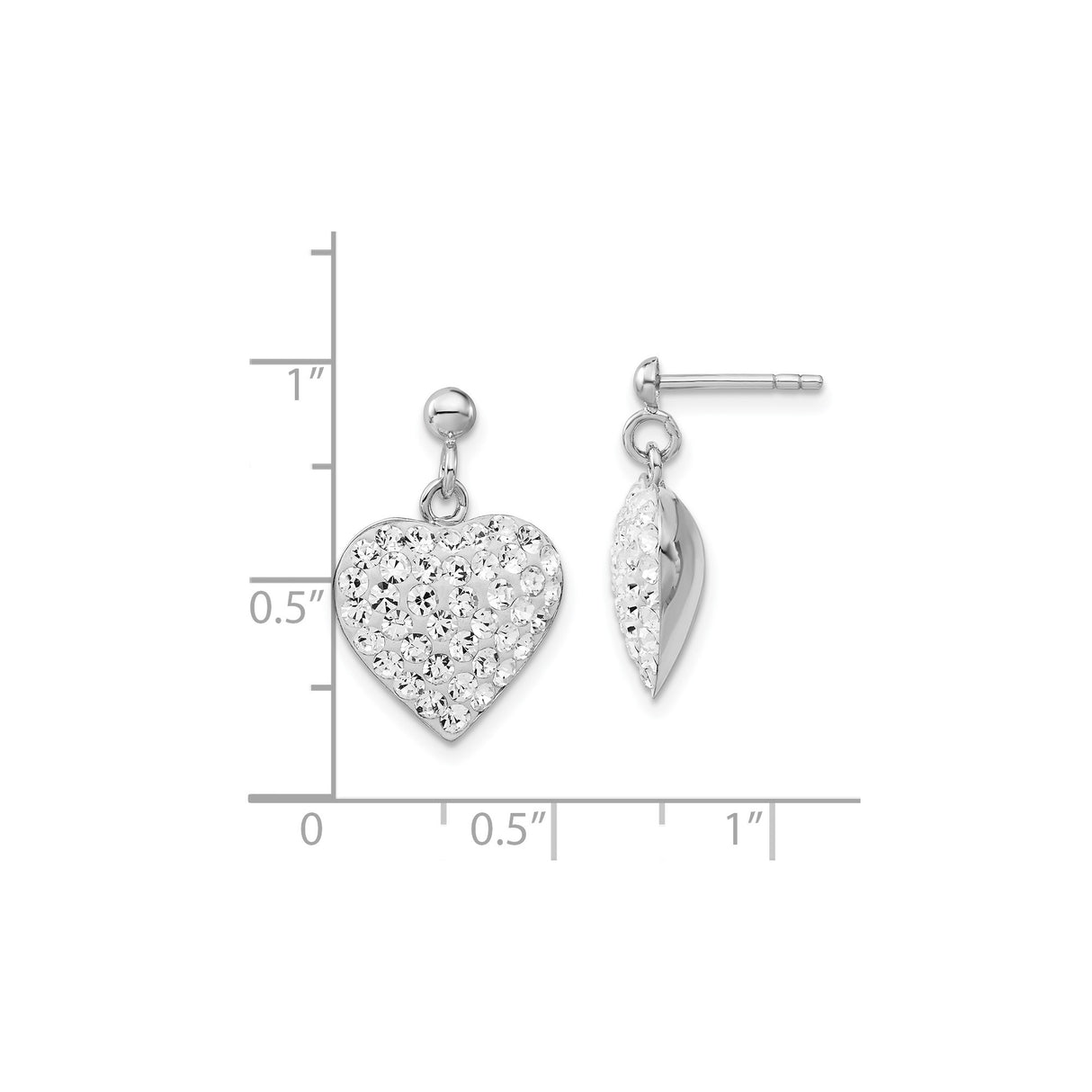 Sterling Silver Heart Shaped Drop Earrings with Pave Set Cubic Zirconia for Women