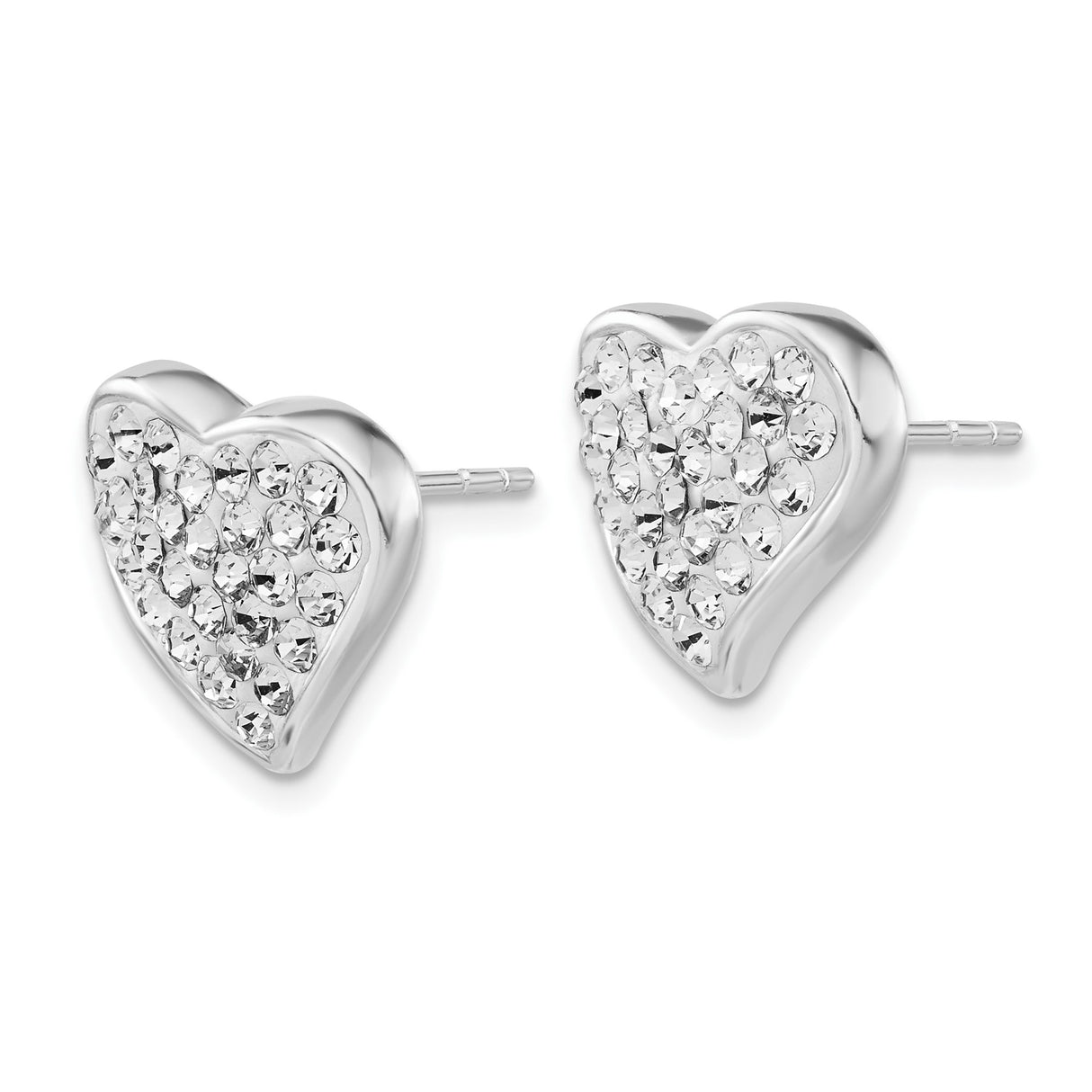 Sterling Silver Heart Stud Earrings with Pavé Clear Crystals, Romantic Jewelry for Women