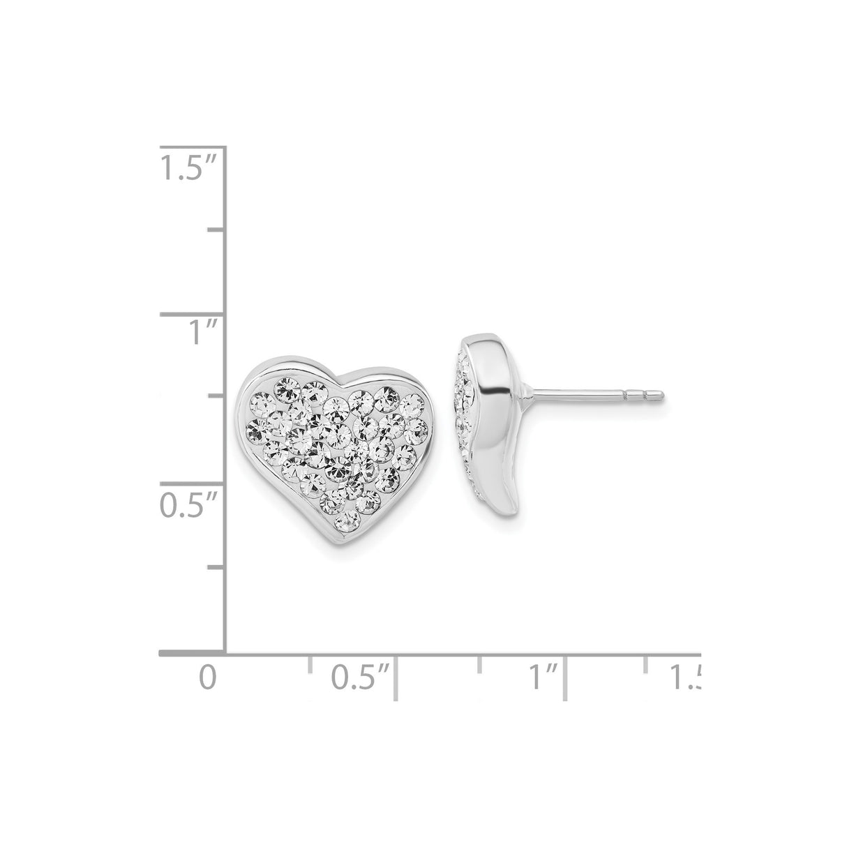 Sterling Silver Heart Stud Earrings with Pavé Clear Crystals, Romantic Jewelry for Women