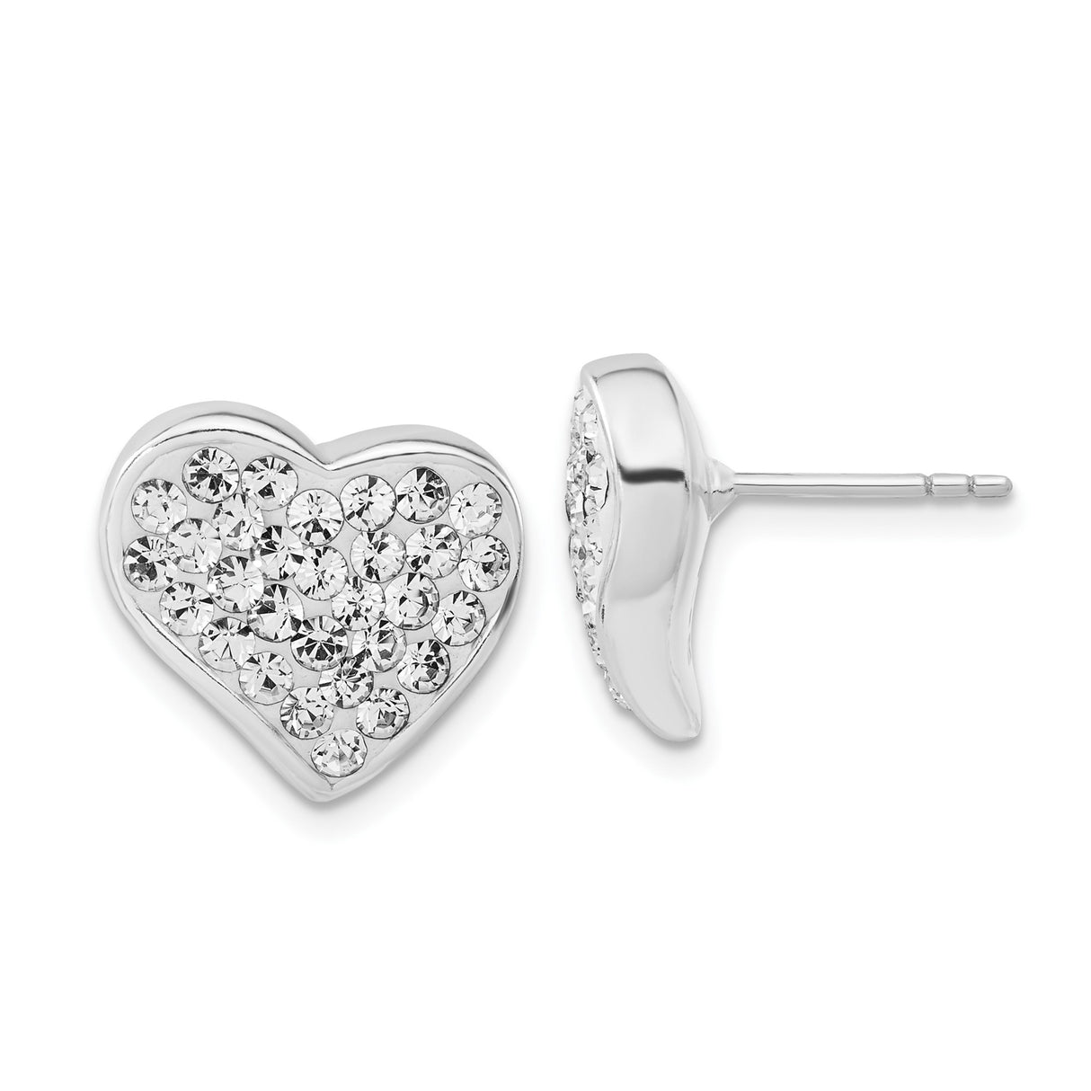 Sterling Silver Heart Stud Earrings with Pavé Clear Crystals, Romantic Jewelry for Women