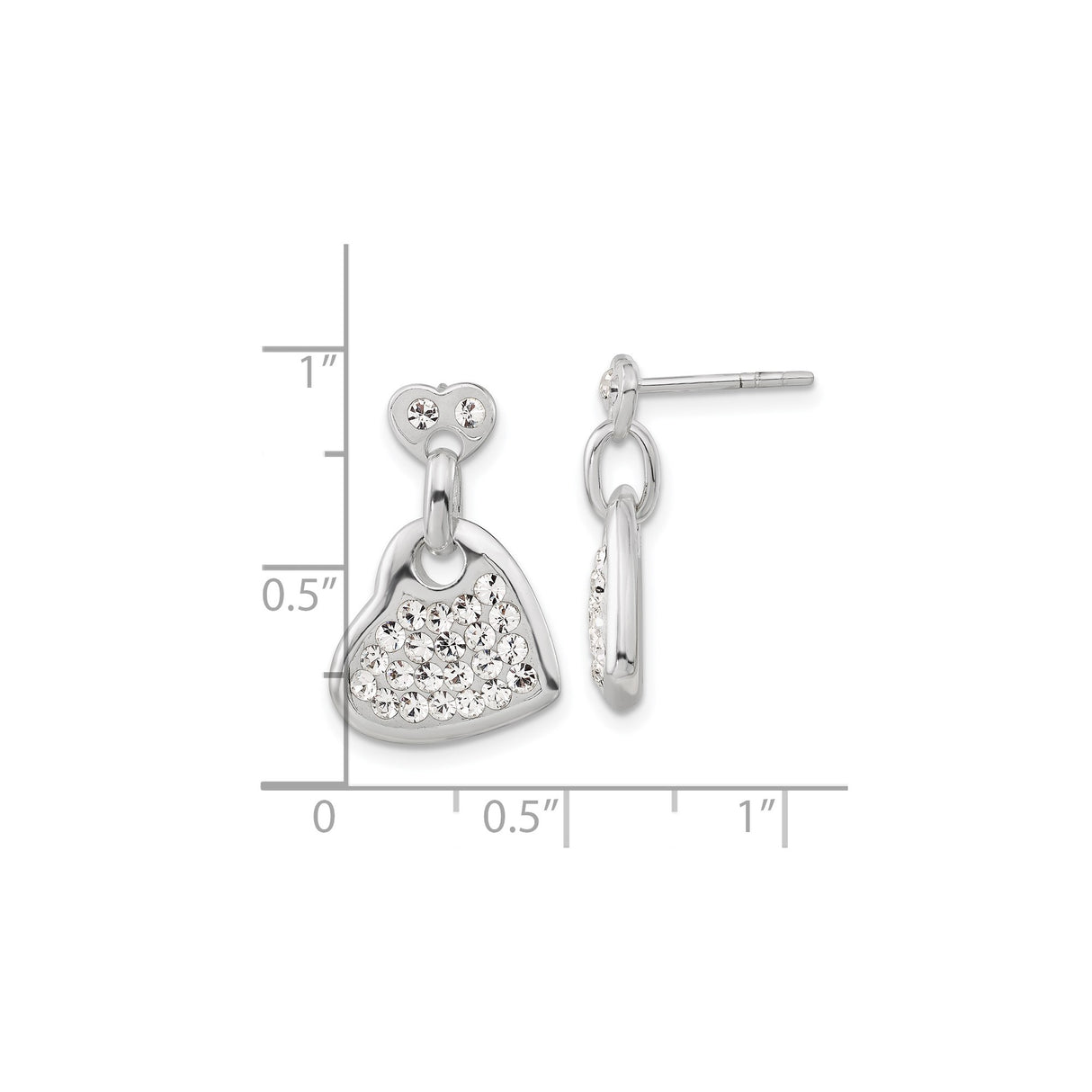 Sterling Silver Heart Dangle Earrings with Clear Crystals, Double Heart Design for Women