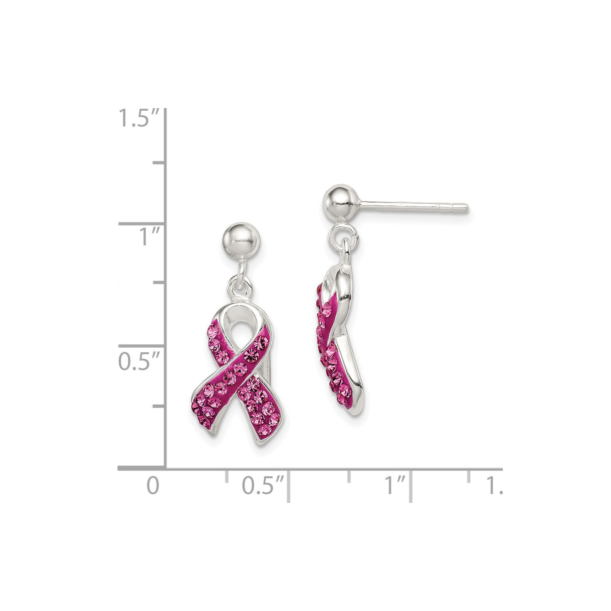Sterling Silver Pink Ribbon Stud Earrings with Crystal Accents, Breast Cancer Awareness Jewelry