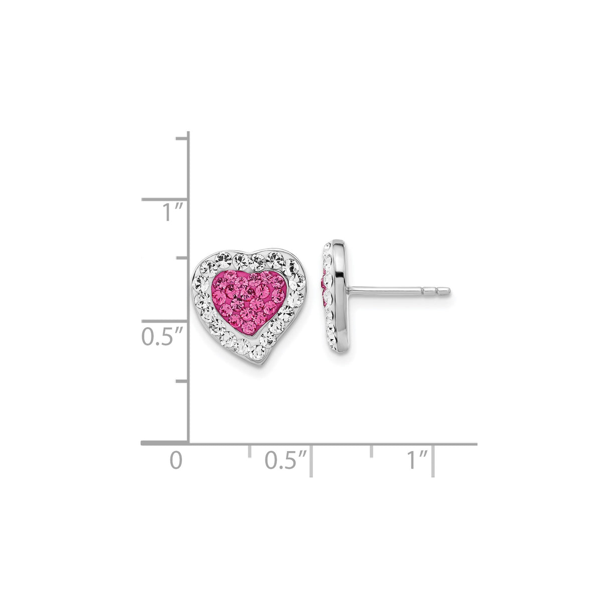 Sterling Silver Heart Shaped Stud Earrings with Pink and Clear Crystals