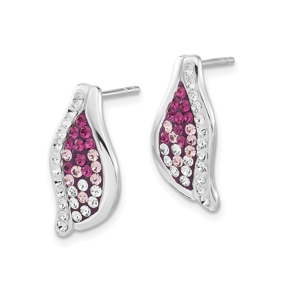 Sterling Silver Stud Earrings with Gradient Cubic Zirconia, Abstract Leaf Design