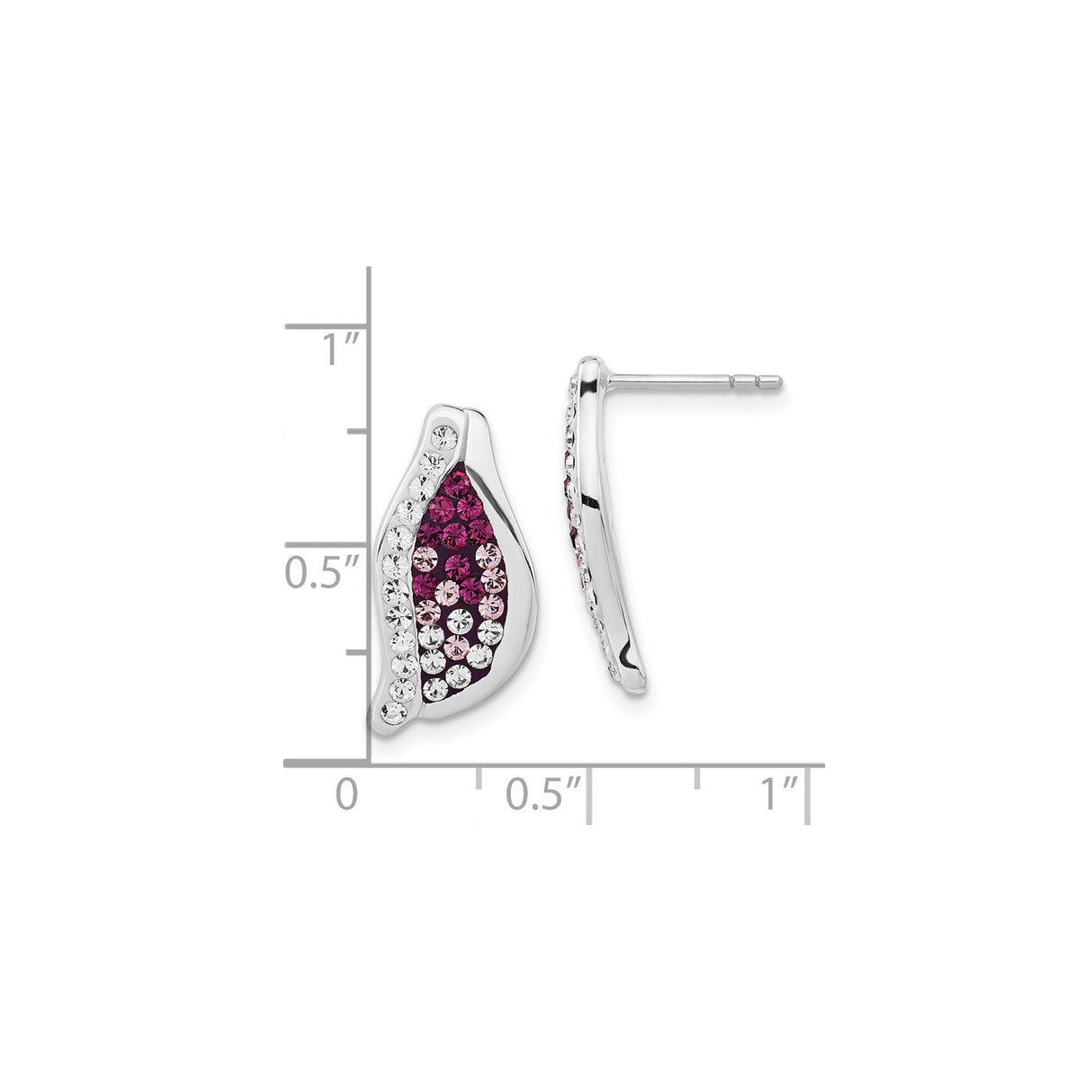 Sterling Silver Stud Earrings with Gradient Cubic Zirconia, Abstract Leaf Design