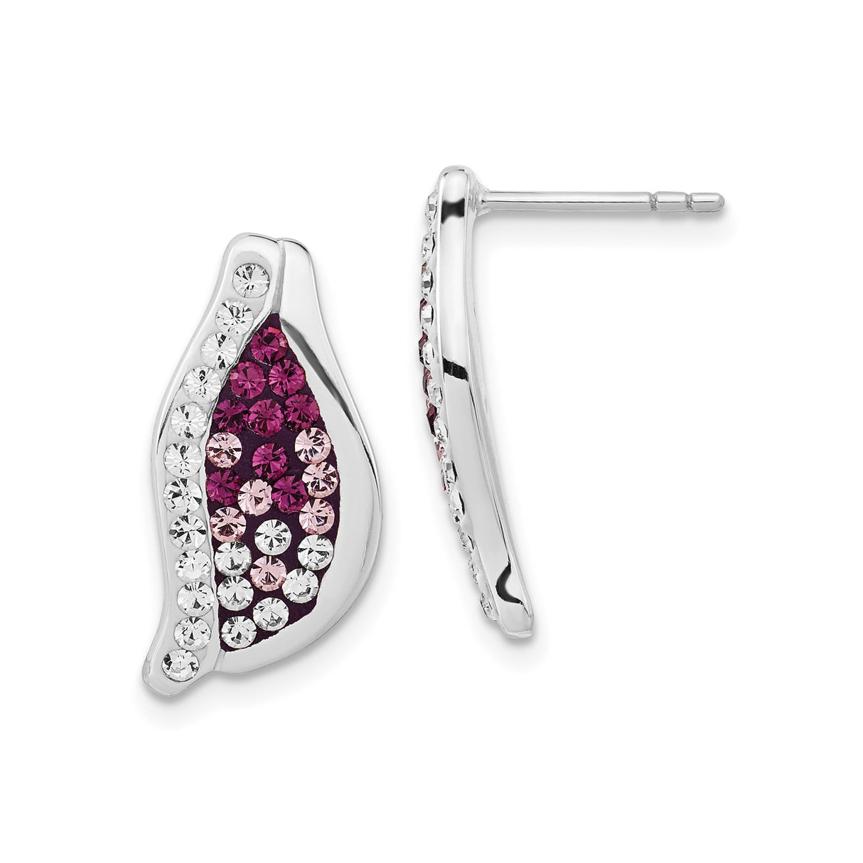 Sterling Silver Stud Earrings with Gradient Cubic Zirconia, Abstract Leaf Design