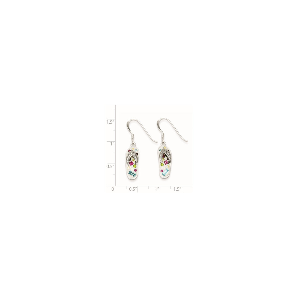 Sterling Silver Flip-Flop Dangle Earrings with Colorful Crystal Accents, Beach Sandal Design