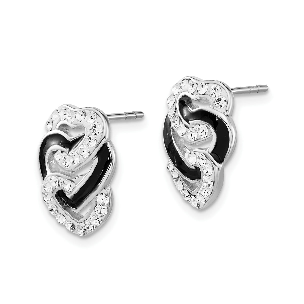 Sterling Silver Stud Earrings with Intertwined Hearts and Clear Crystal Accents