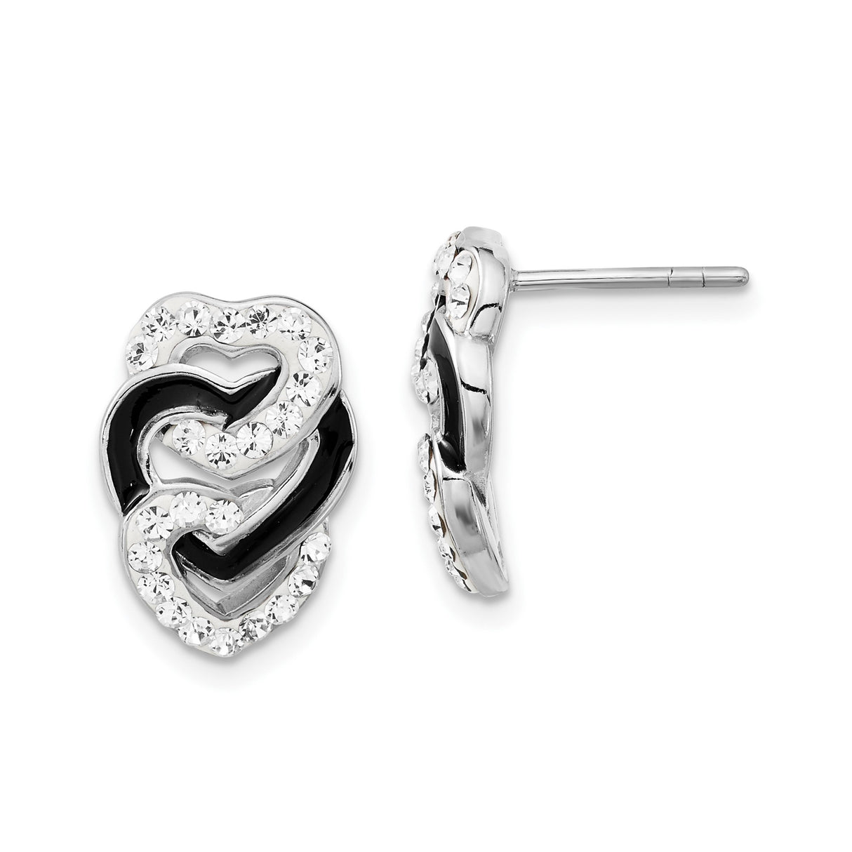 Sterling Silver Stud Earrings with Intertwined Hearts and Clear Crystal Accents