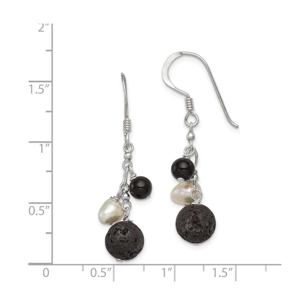 Sterling Silver Dangle Earrings with Freshwater Pearls and Agate, Boho Artisan Style