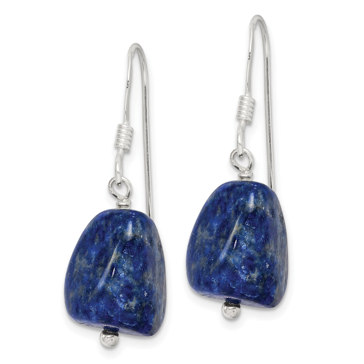 Sterling Silver Dangle Earrings with Lapis Lazuli, Irregular Shape, Boho Artisan Style