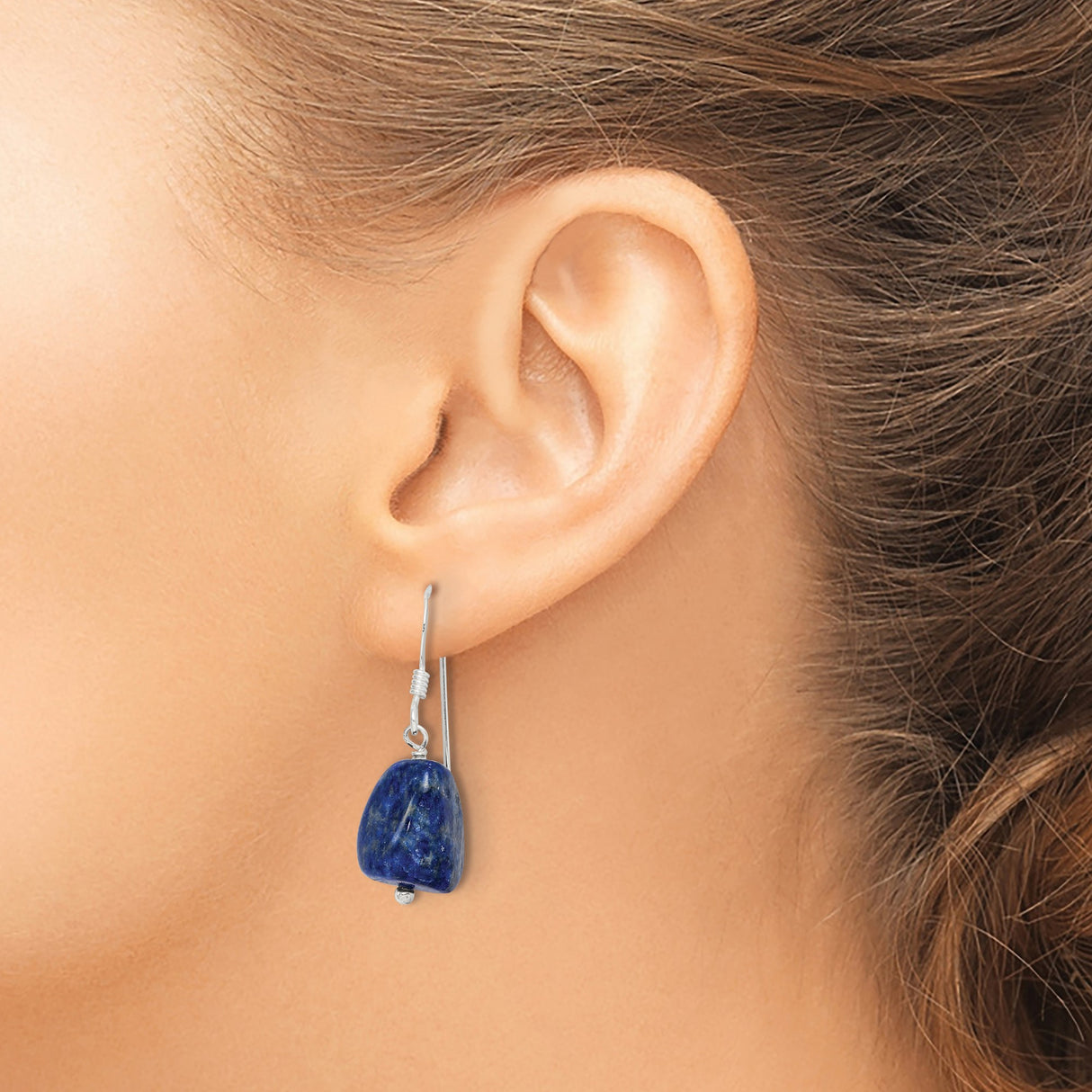 Sterling Silver Dangle Earrings with Lapis Lazuli, Irregular Shape, Boho Artisan Style