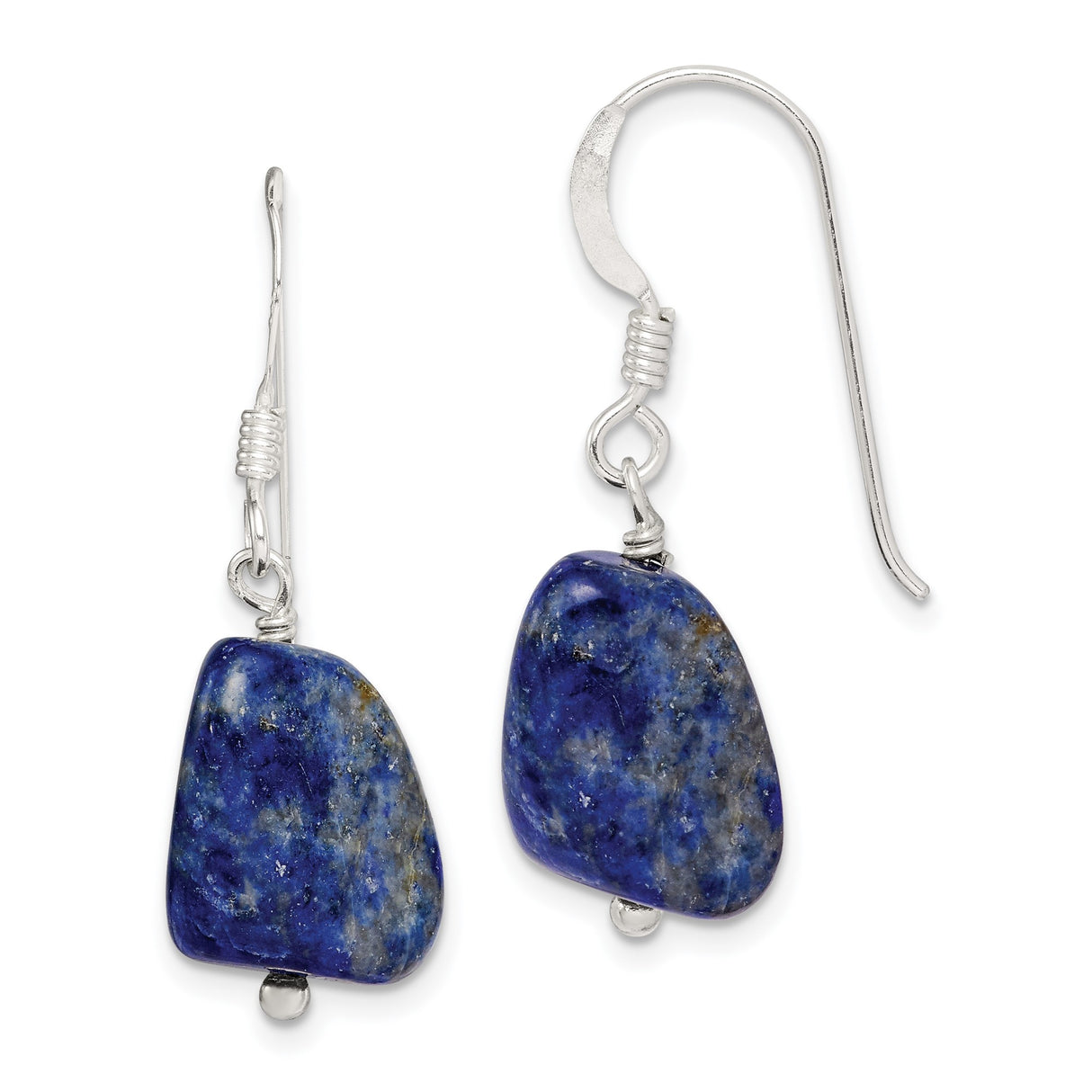 Sterling Silver Dangle Earrings with Lapis Lazuli, Irregular Shape, Boho Artisan Style