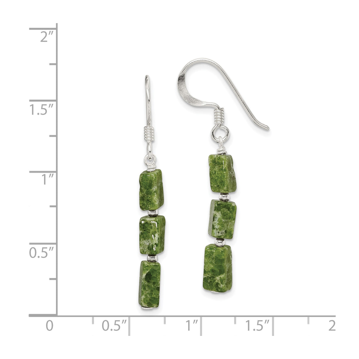 Sterling Silver Dangle Earrings with Natural Serpentine, Boho Minimalist Style for Women