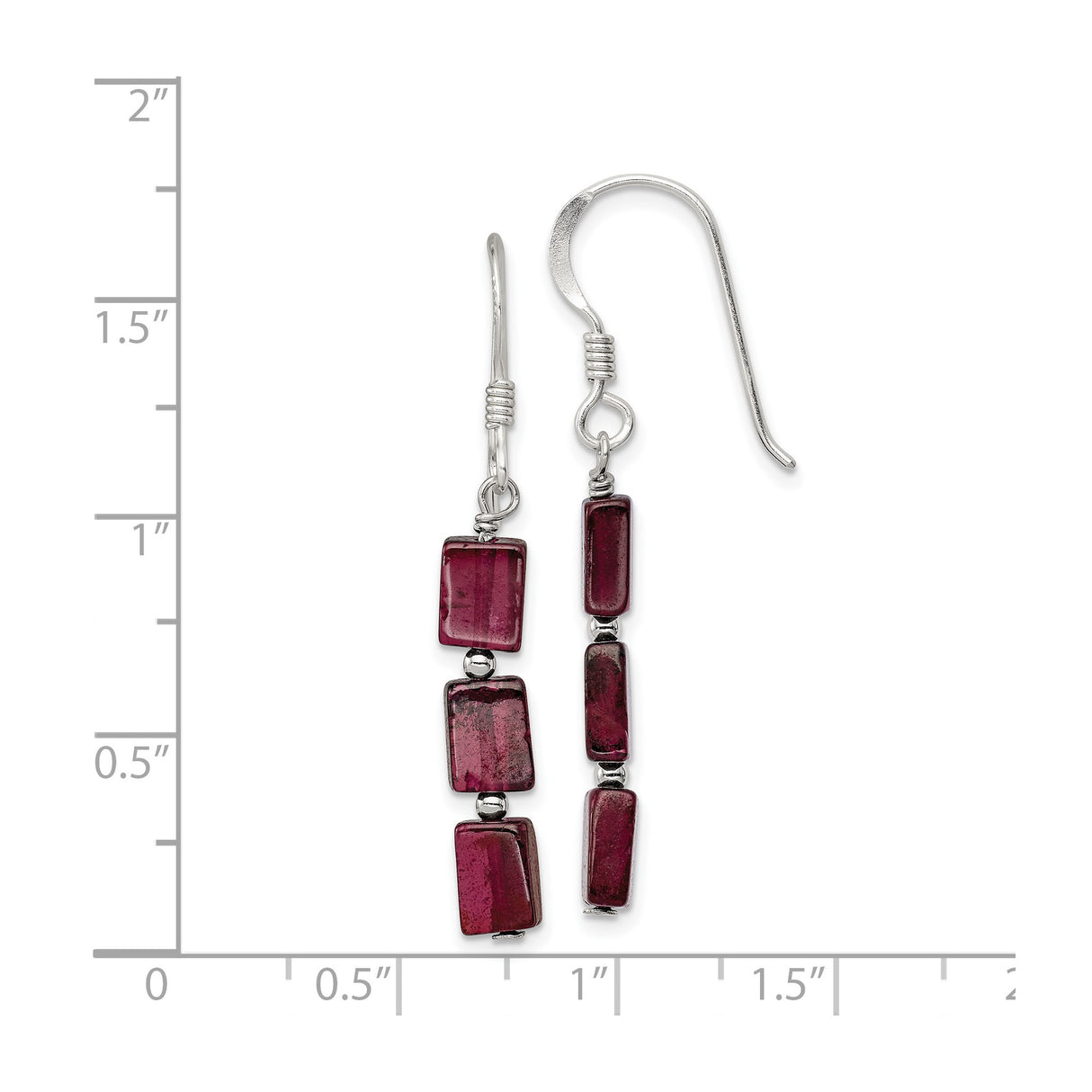 Sterling Silver Dangle Earrings with Garnet, Vertical Drop Linear Modern Minimalist Design