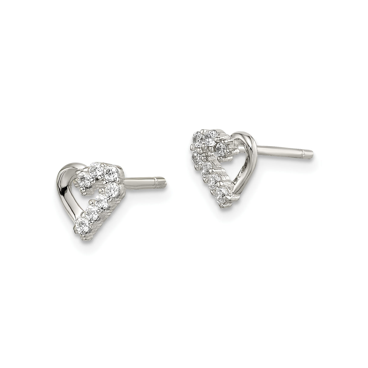 Sterling Silver Heart Stud Earrings with Clear Cubic Zirconia, Open Heart Design for Women
