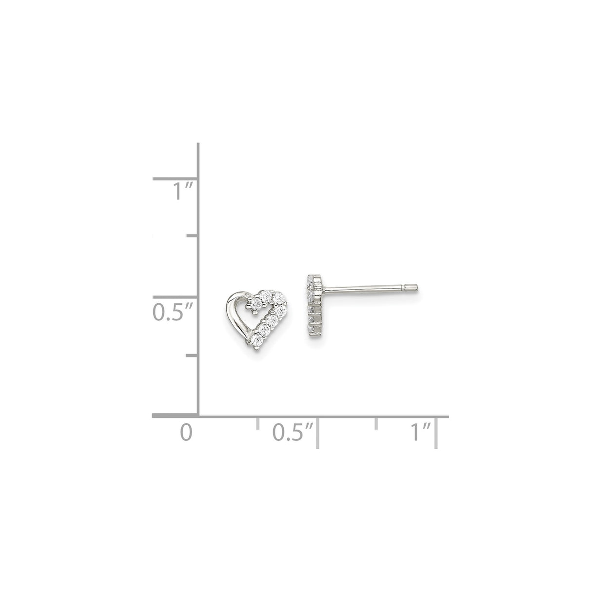 Sterling Silver Heart Stud Earrings with Clear Cubic Zirconia, Open Heart Design for Women