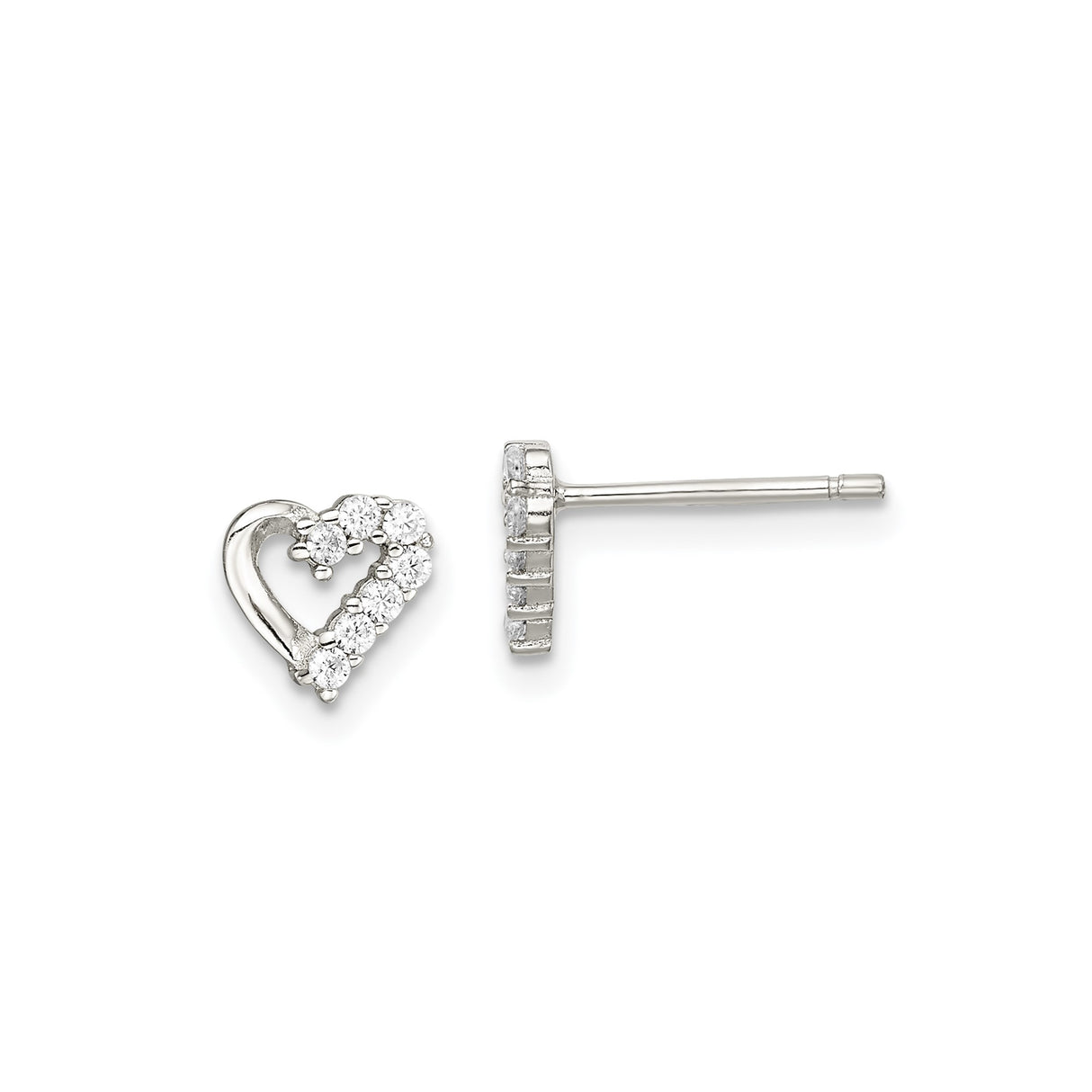 Sterling Silver Heart Stud Earrings with Clear Cubic Zirconia, Open Heart Design for Women