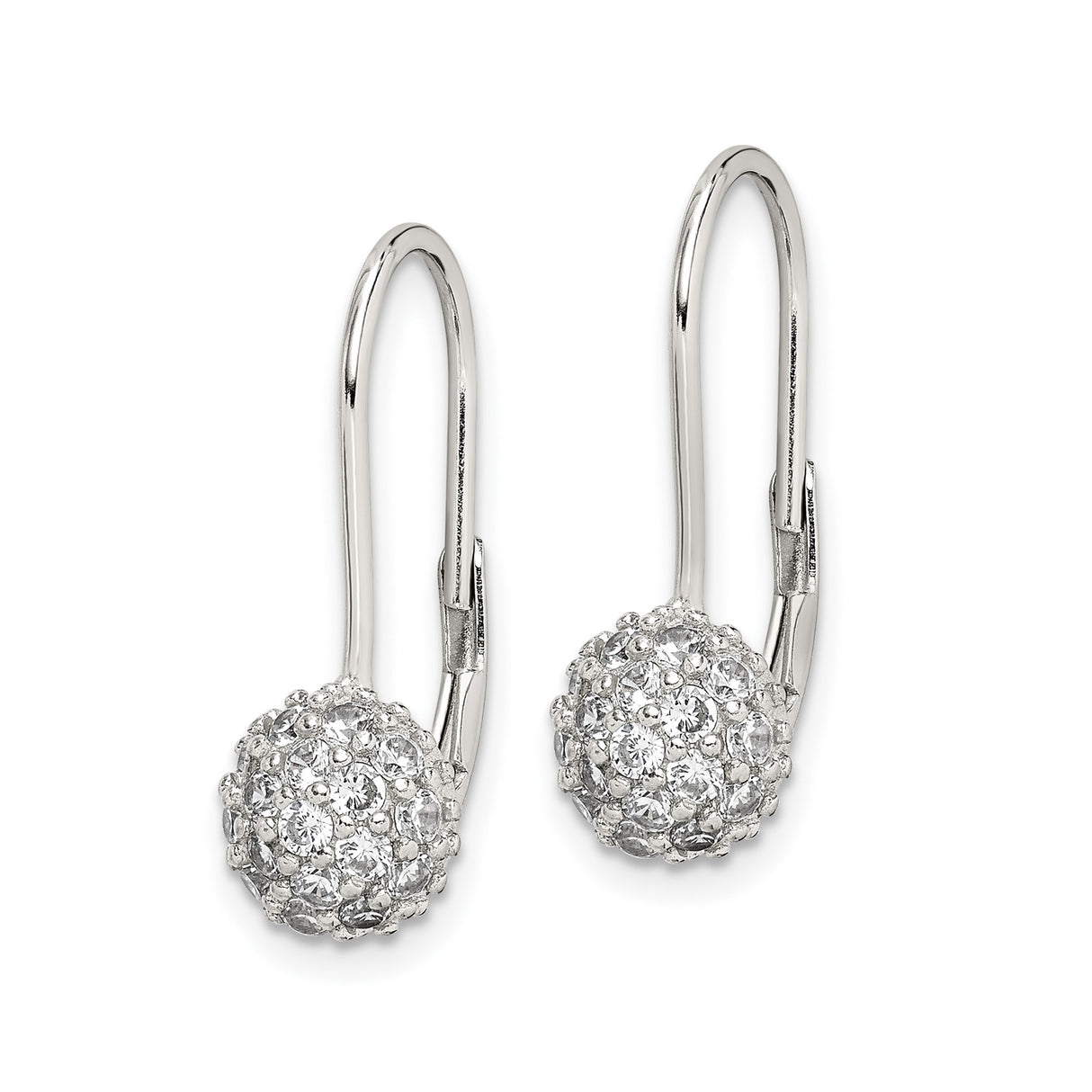 Sterling Silver Leverback Earrings with Cubic Zirconia Pavé Dome Cluster Design