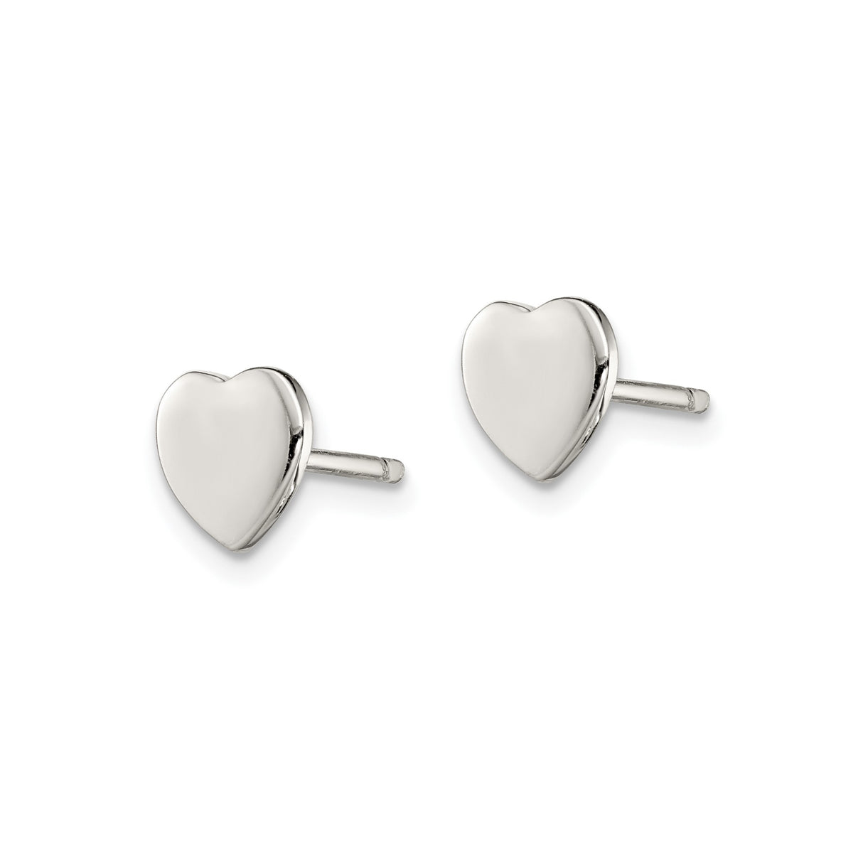Sterling Silver Heart Stud Earrings, Simple Polished Minimalist Design for Women