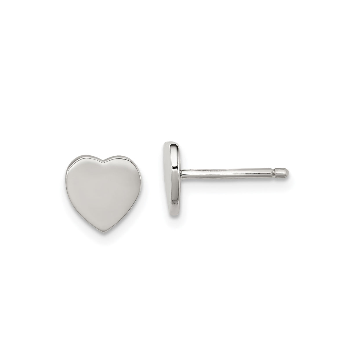 Sterling Silver Heart Stud Earrings, Simple Polished Minimalist Design for Women