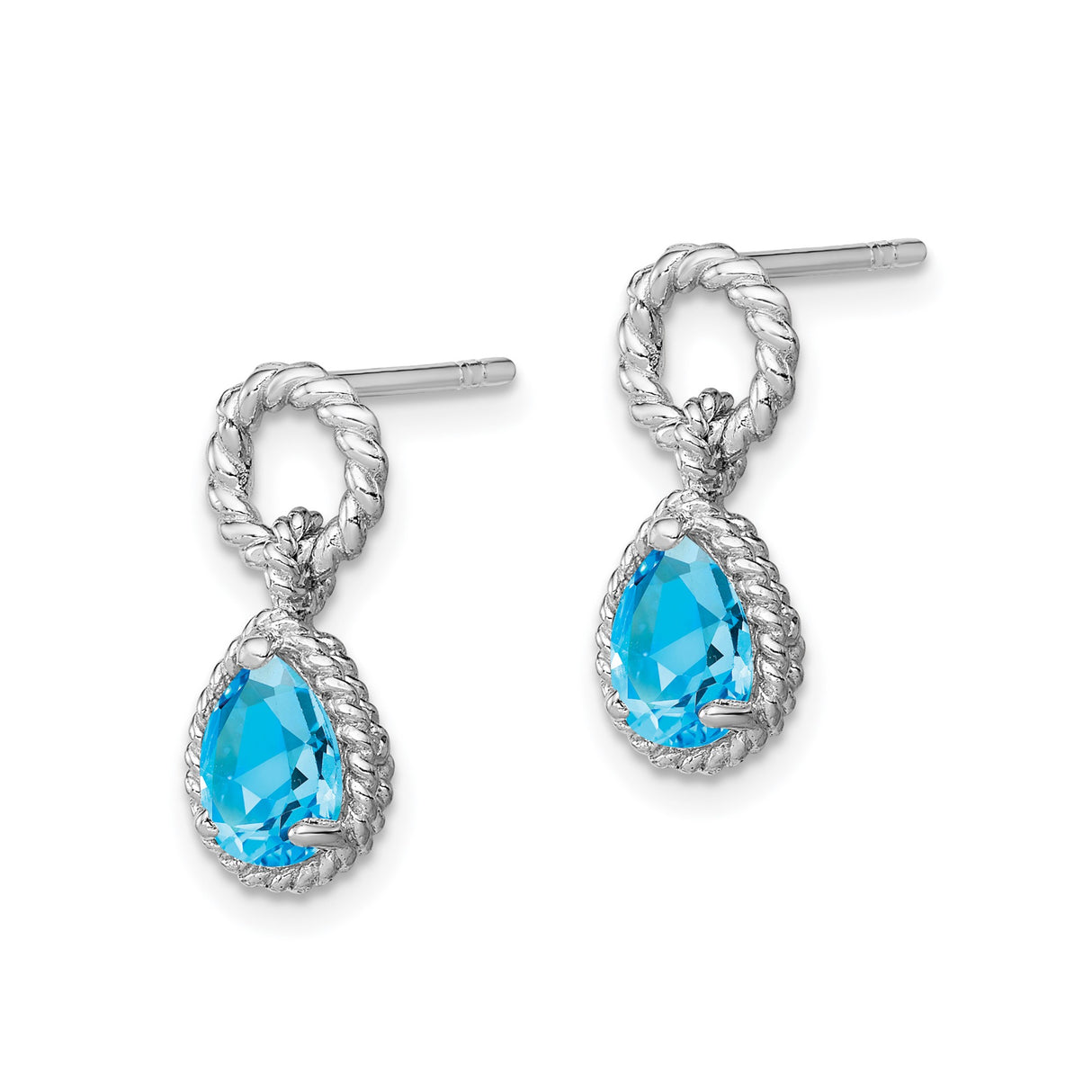 Sterling Silver Teardrop Earrings with Swiss Blue Topaz, Twisted Rope Design
