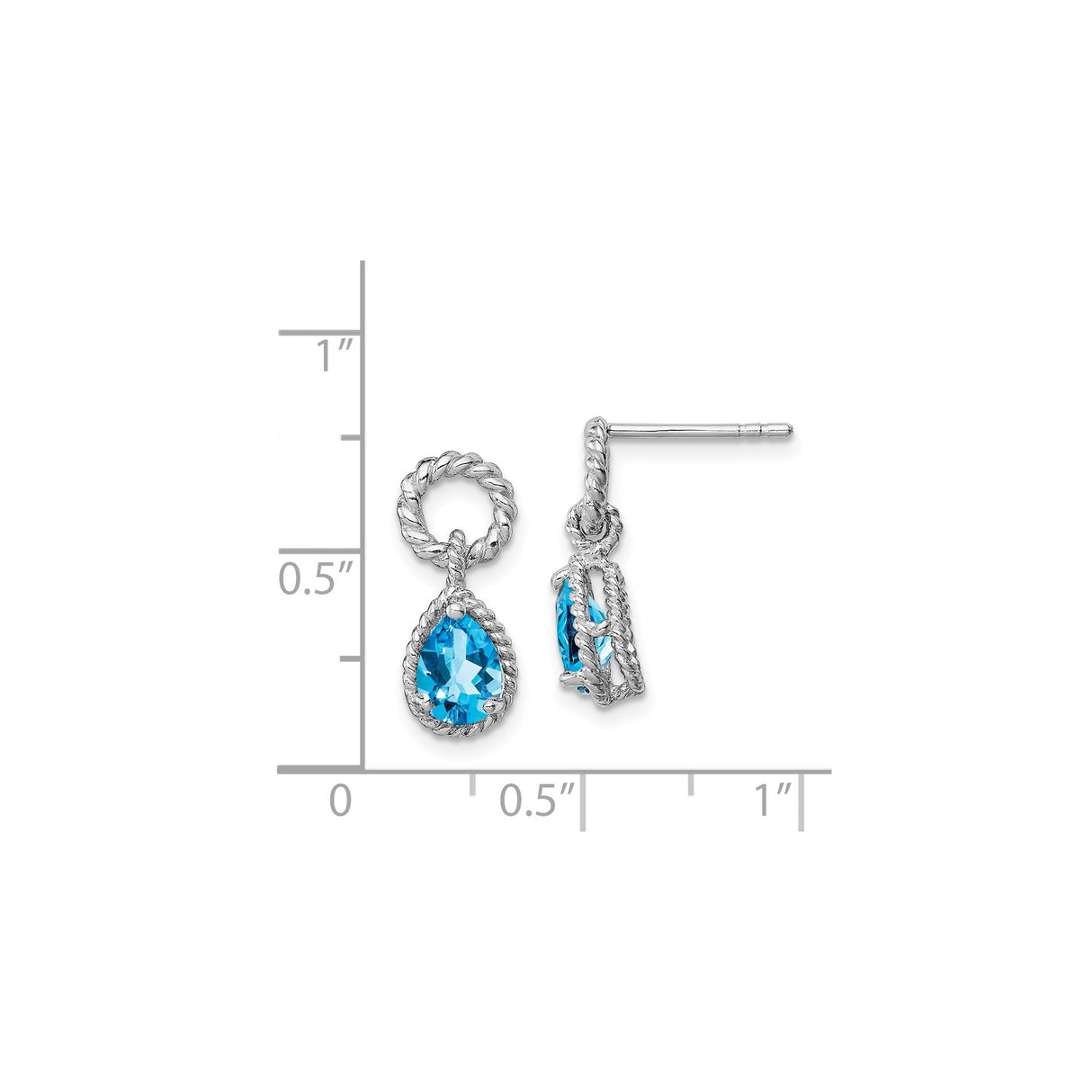 Sterling Silver Teardrop Earrings with Swiss Blue Topaz, Twisted Rope Design