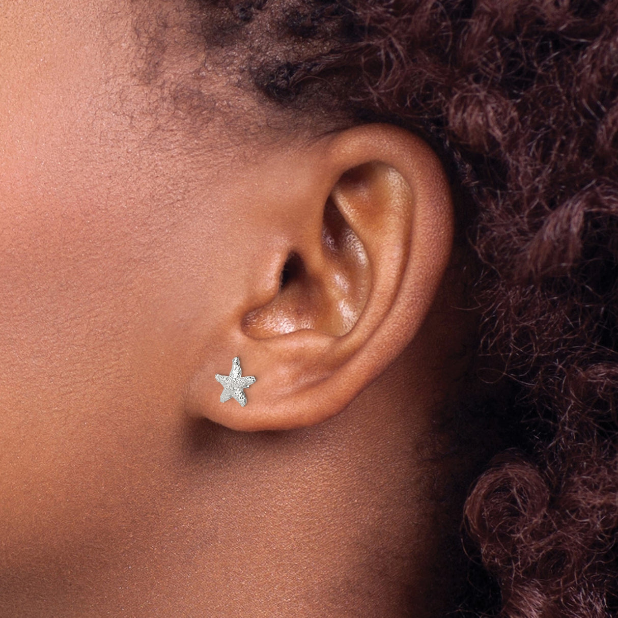 Sterling Silver Starfish Stud Earrings, Textured Coastal Nautical Style for Women