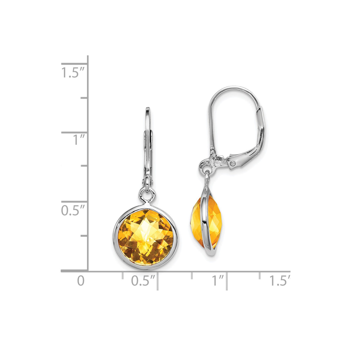 Sterling Silver Drop Earrings with Citrine, Bezel Set Leverback Dangle Design