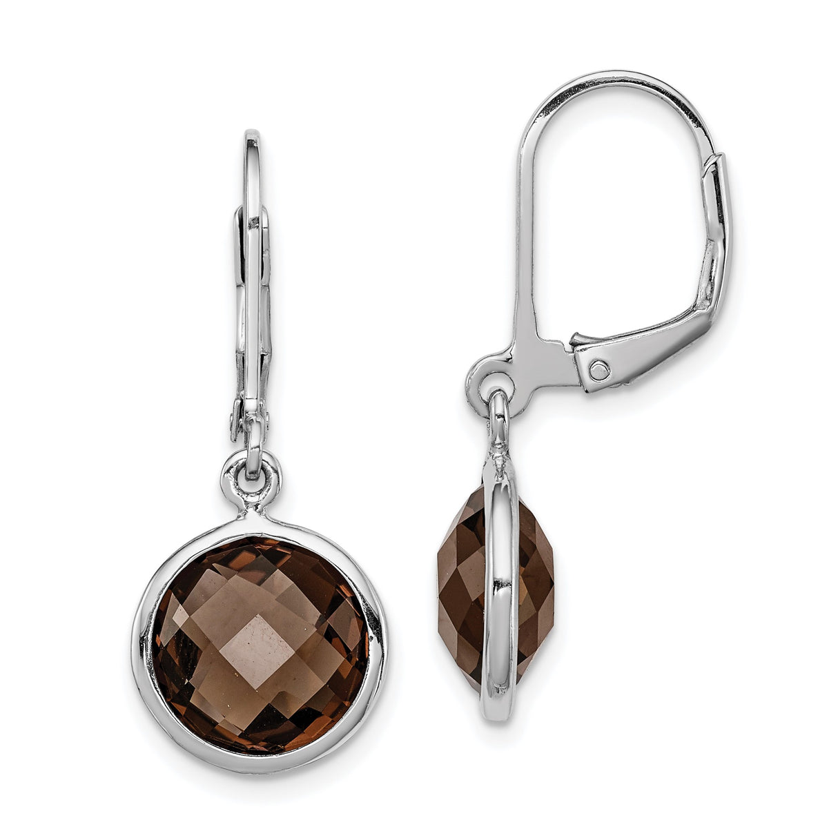 Sterling Silver Dangle Earrings with Smoky Quartz in Bezel Setting, Leverback Closure
