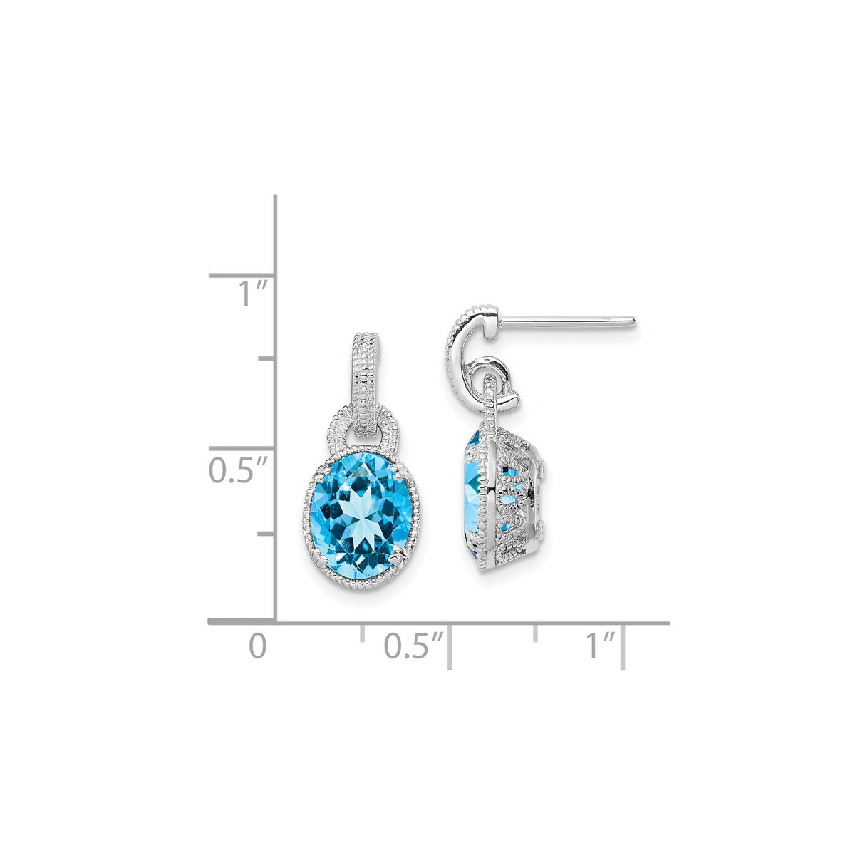 Sterling Silver Drop Earrings with Swiss Blue Topaz, Milgrain Setting, Dangle Design for Women