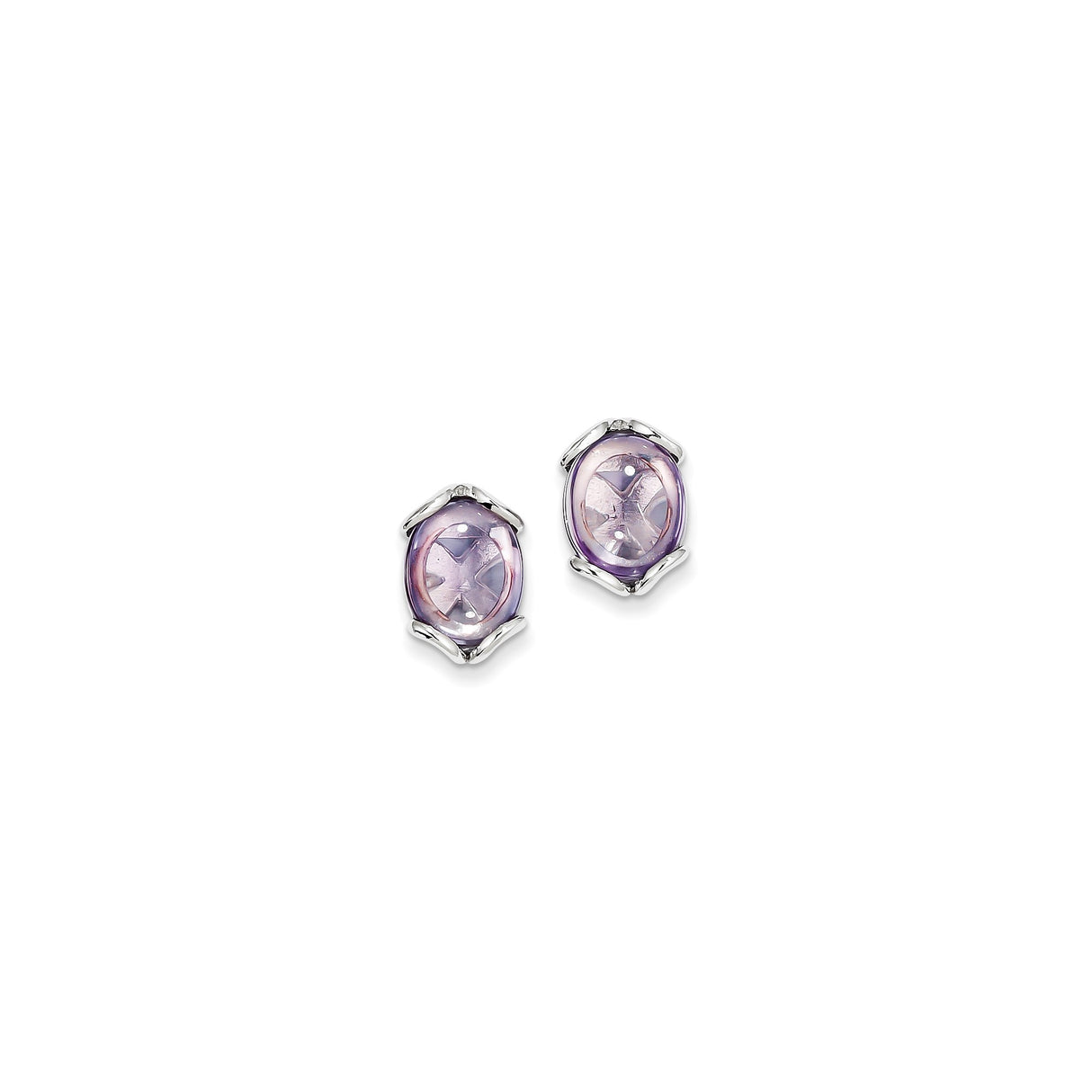 Sterling Silver Stud Earrings with Oval Amethyst and Christian Cross Design for Women