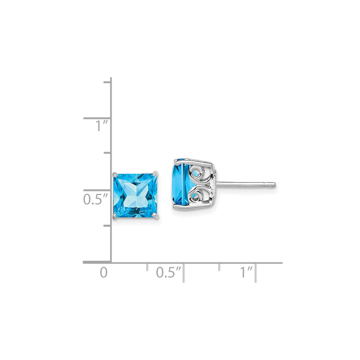 Sterling Silver Stud Earrings with Square-Cut Swiss Blue Topaz, Modern Minimalist Design