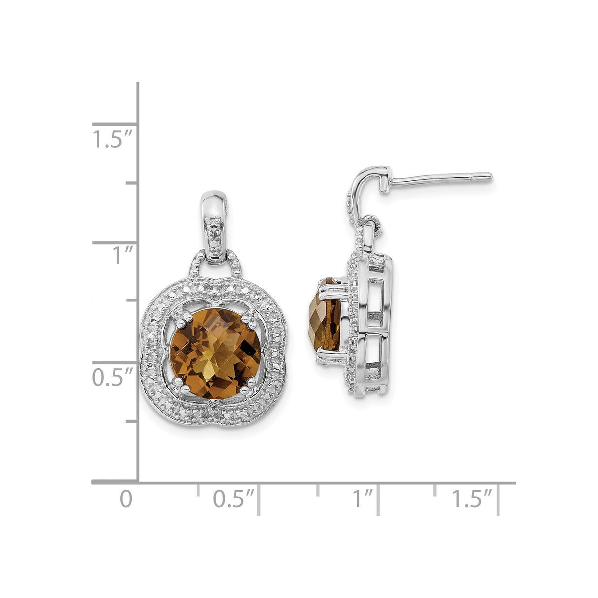 Sterling Silver Dangle Earrings with Whiskey Quartz in Halo Design