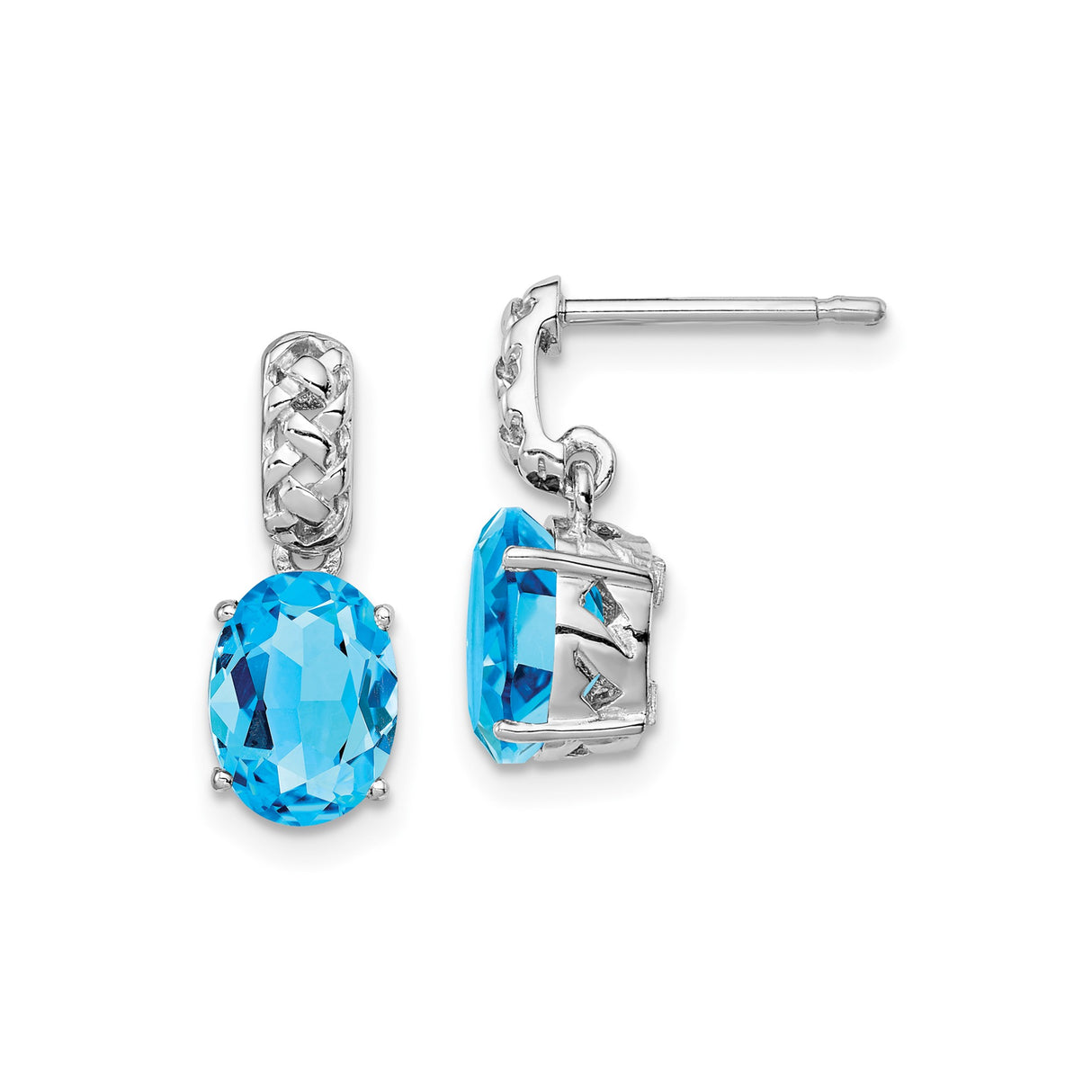 Sterling Silver Dangle Earrings with Oval Swiss Blue Topaz and Celtic Knot Design