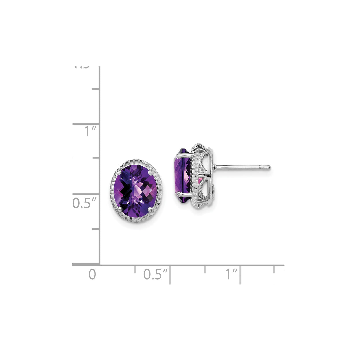 Sterling Silver Amethyst Stud Earrings with Oval Faceted Gemstone Basket Setting