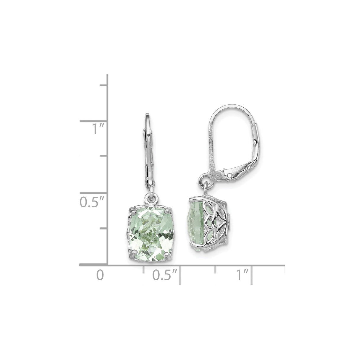 Sterling Silver Drop Earrings with Cushion Cut Prasiolite and Floral Design Leverbacks for Women