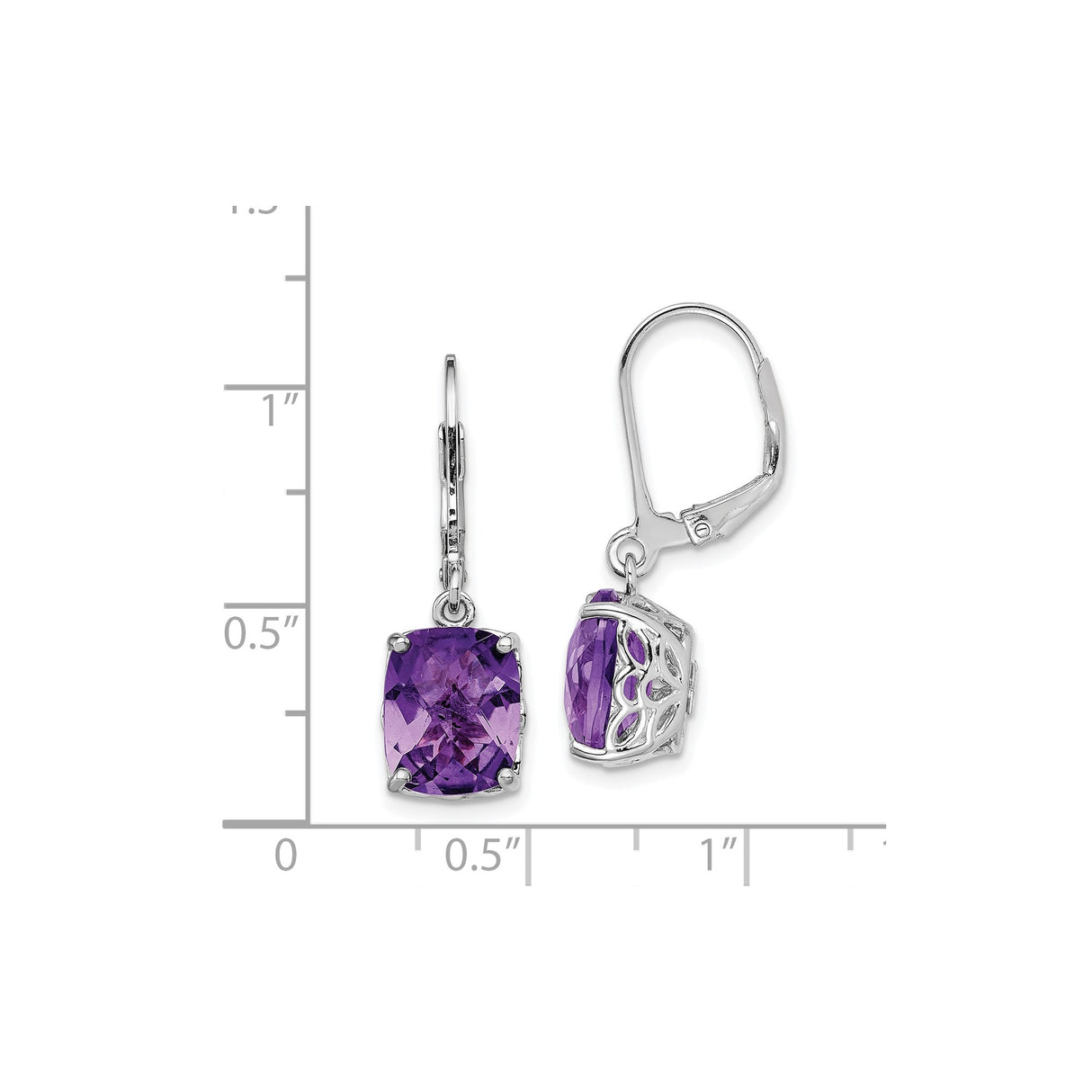 Sterling Silver Dangle Earrings with Cushion Cut Amethyst, Filigree Design, February Birthstone