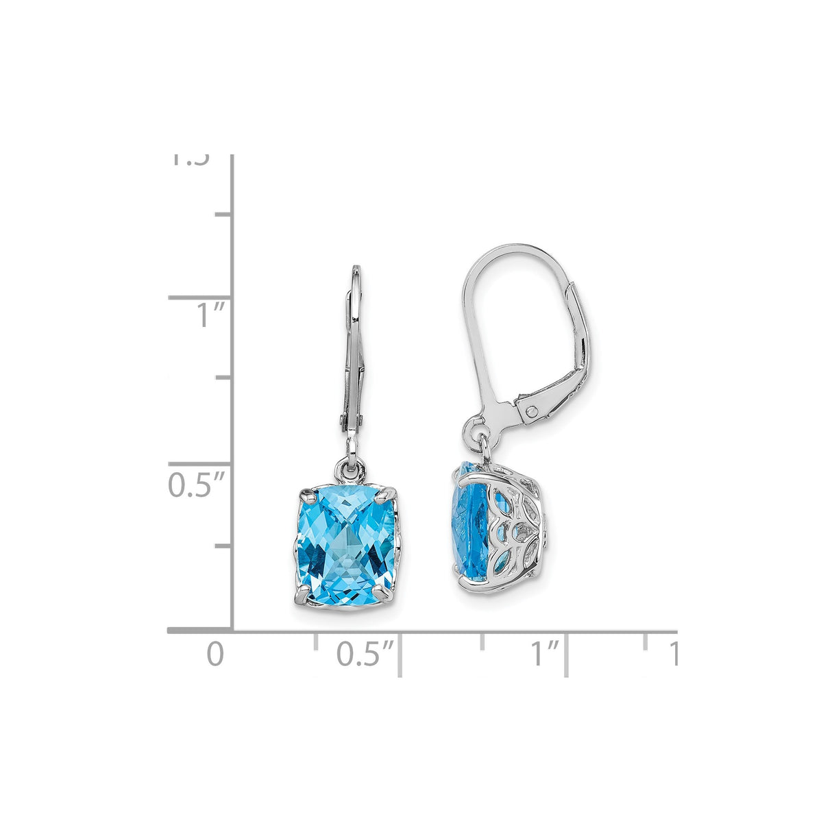 Sterling Silver Dangle Earrings with Cushion-Cut Swiss Blue Topaz, Leverback Closure, Classic Design