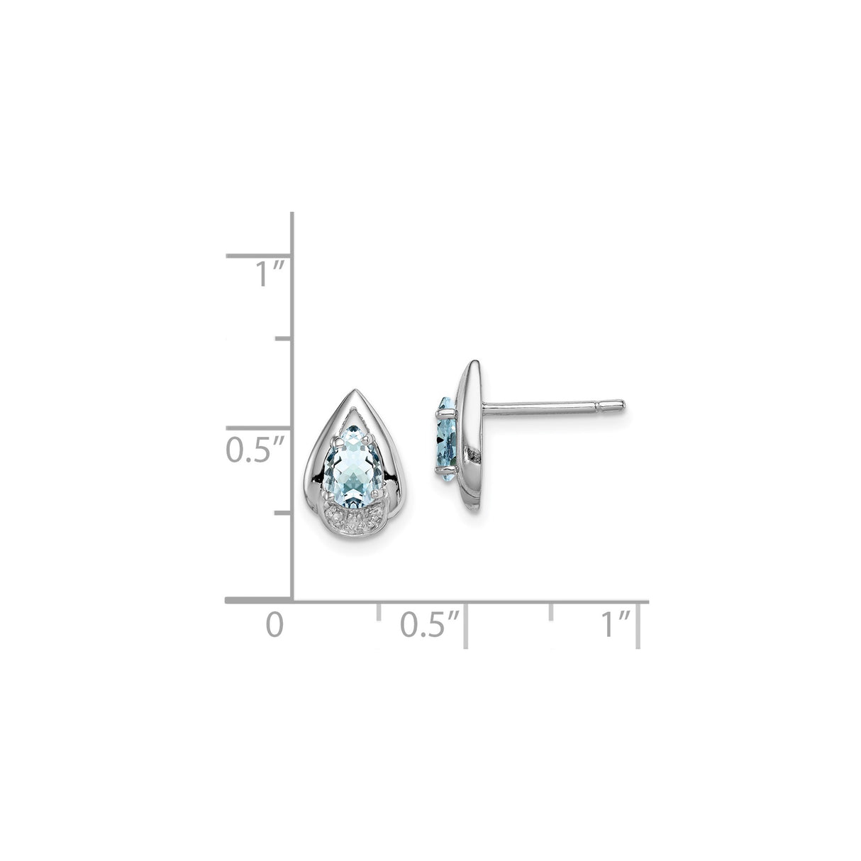 Sterling Silver Teardrop Stud Earrings with Aquamarine and Diamond Accents