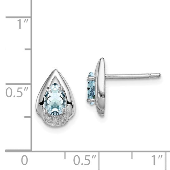 Sterling Silver Teardrop Stud Earrings with Aquamarine and Diamond Accents