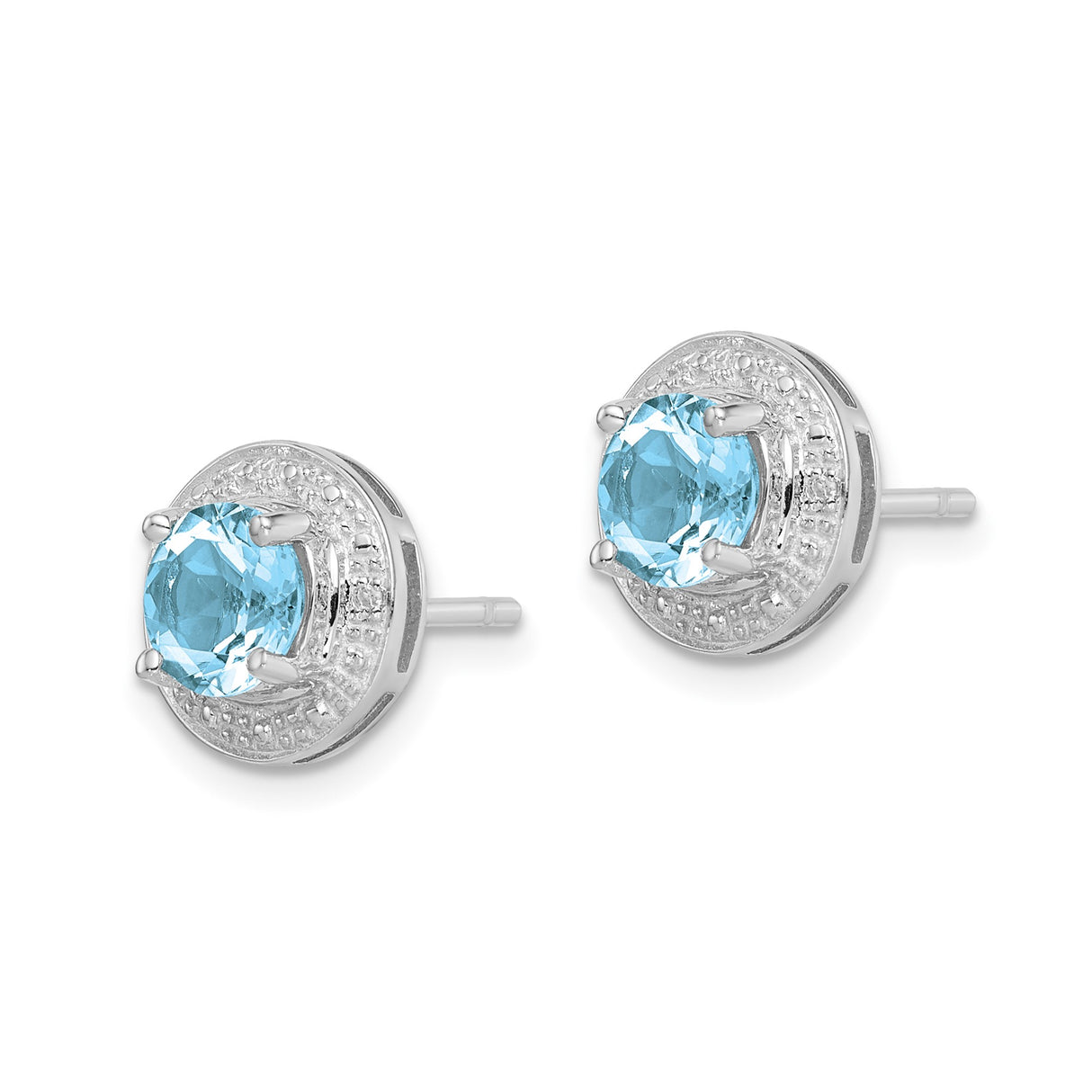 Sterling Silver Stud Earrings with Sky Blue Topaz and Diamond Halo