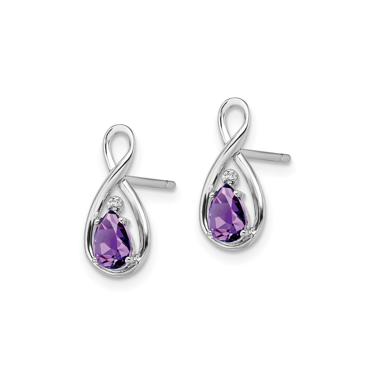 Sterling Silver Infinity Stud Earrings with Teardrop Amethyst and Diamond Accent