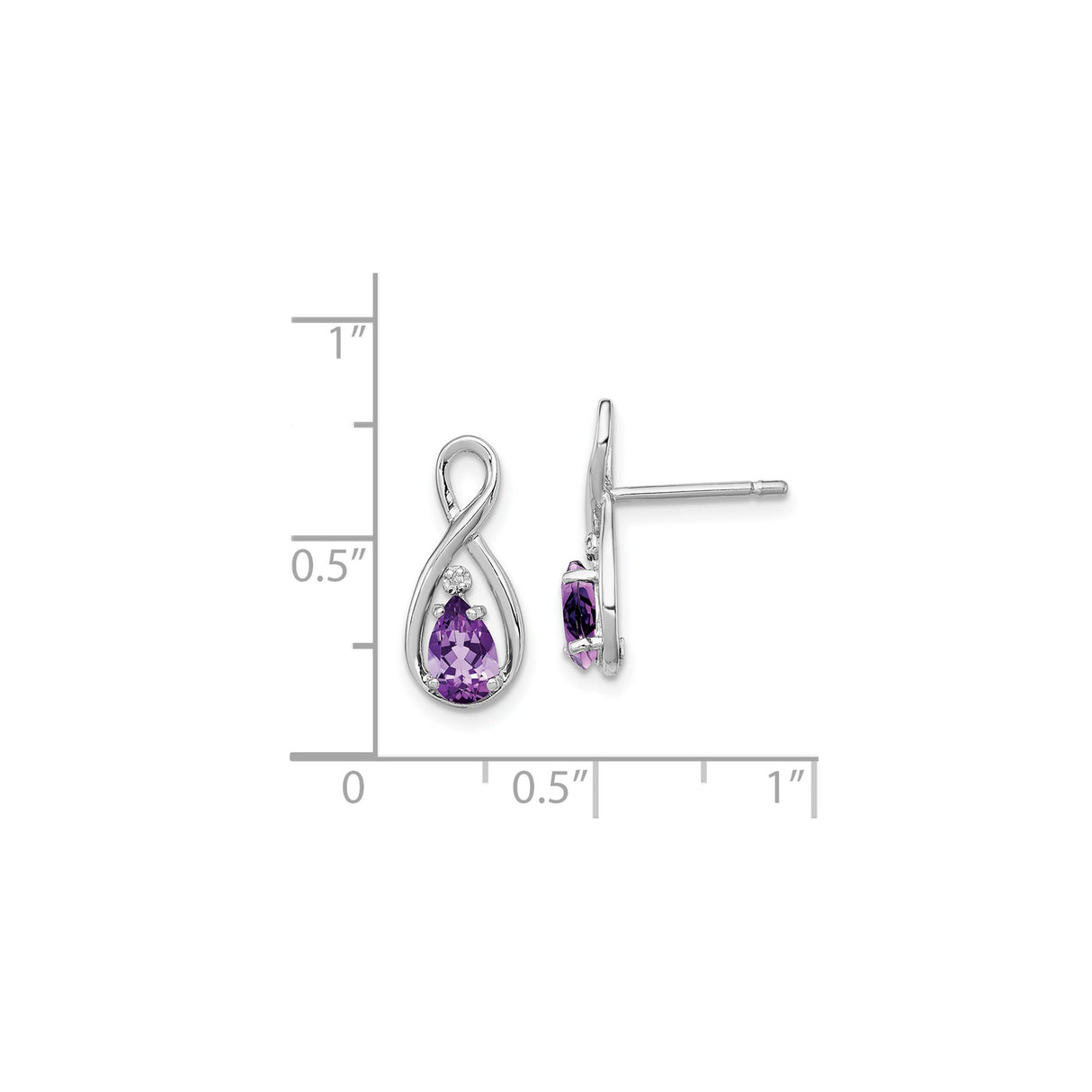 Sterling Silver Infinity Stud Earrings with Teardrop Amethyst and Diamond Accent