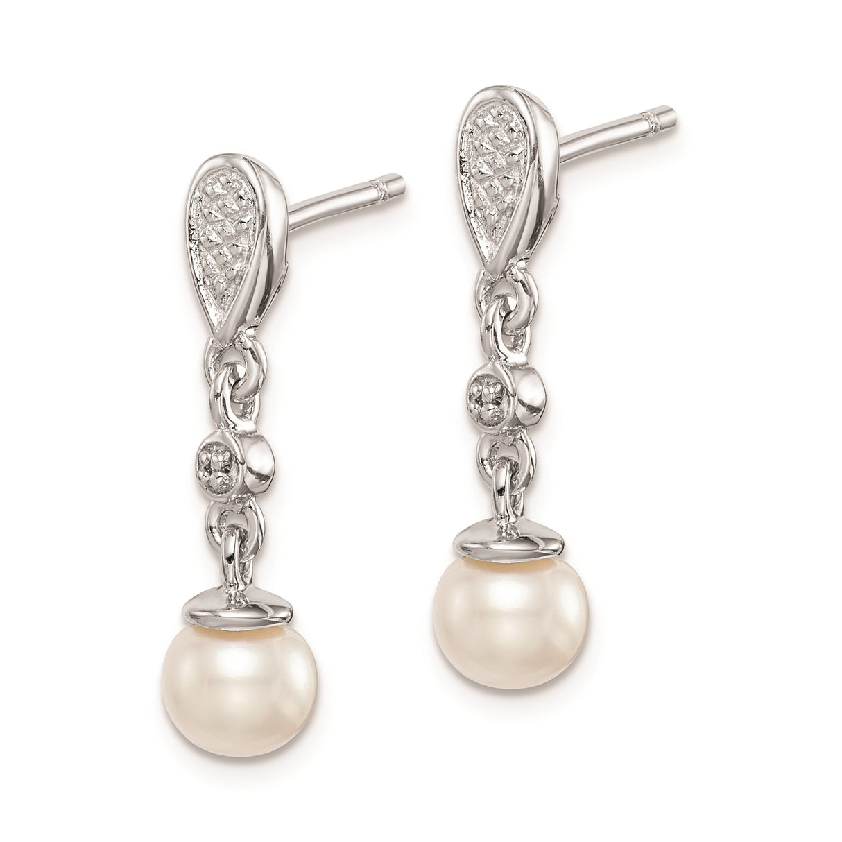 Sterling Silver Drop Earrings with Freshwater Cultured Pearls and Diamond Accents